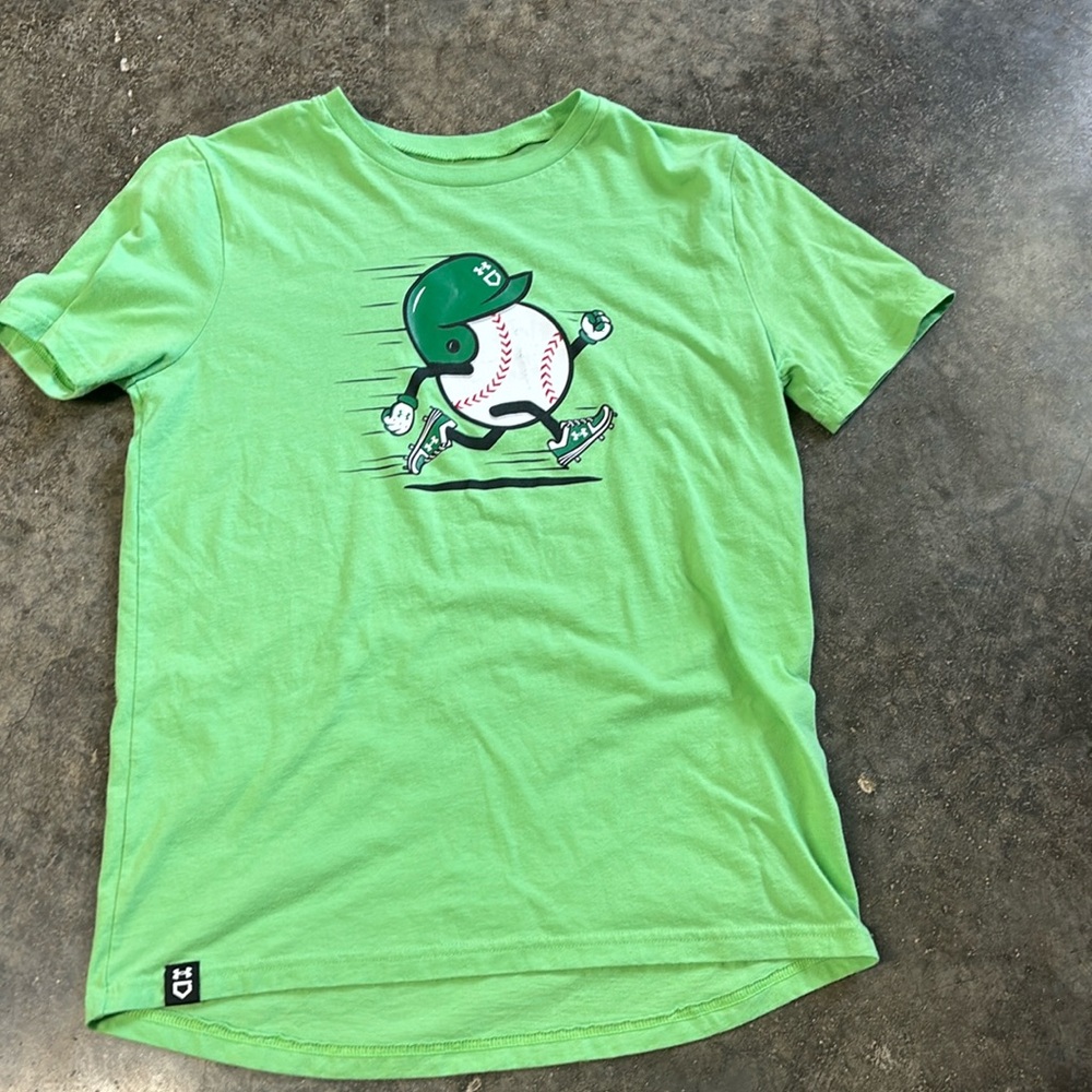 YL UA baseball tee shirt. Light green. Good condition